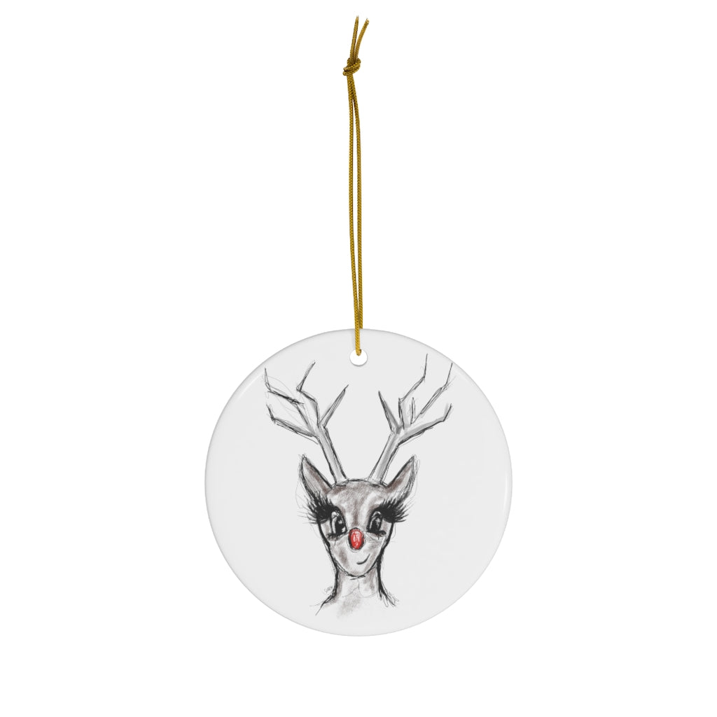 Lashed Reindeer Ceramic Ornament
